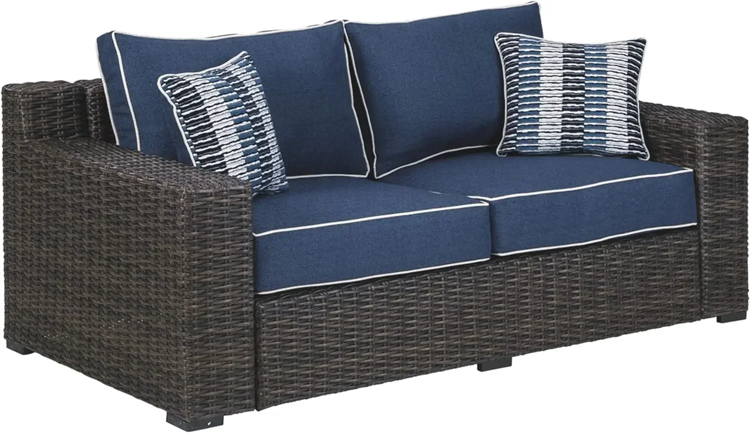 

Signature Design by Ashley Grasson Lane Modern Farmhouse Outdoor Patio Loveseat, Brown & Blue