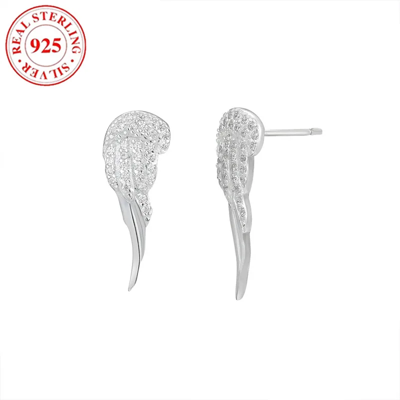 

925 Sterling Silver Sparkling Diamonds Angel Wings Women's Earrings Hypoallergenic Suitable for Gift Giving