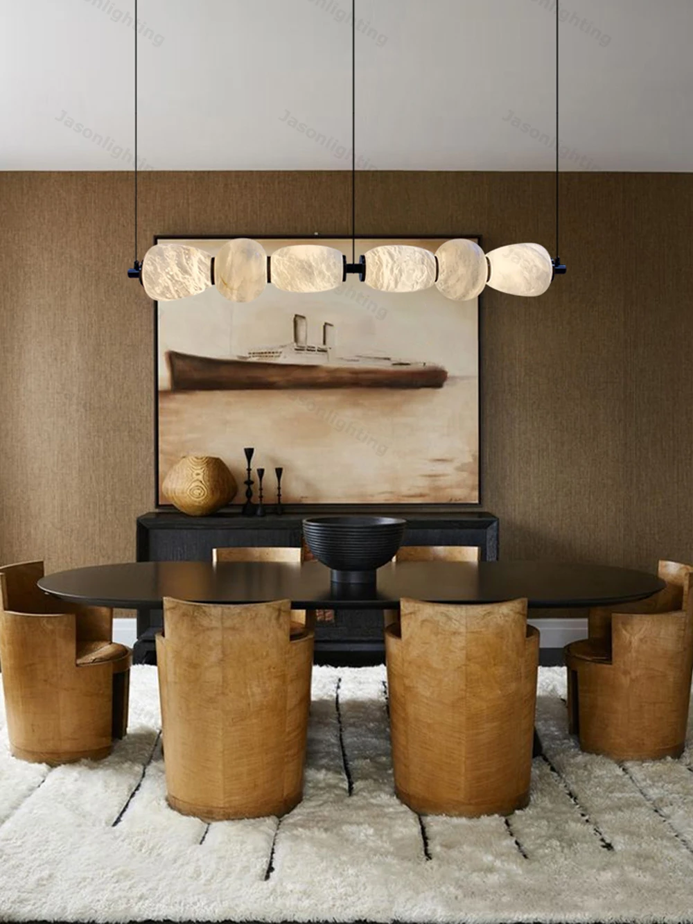Dinning Room Linear Natural Marble Chandelier Crafted From