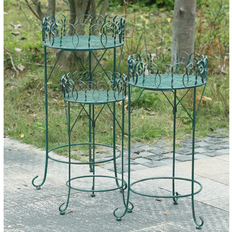 Outdoor Terrace Plant Stand Iron Circular Flower Rack Courtyard Standing Style Flower Pot Holder Raised Fence Storage Shelf