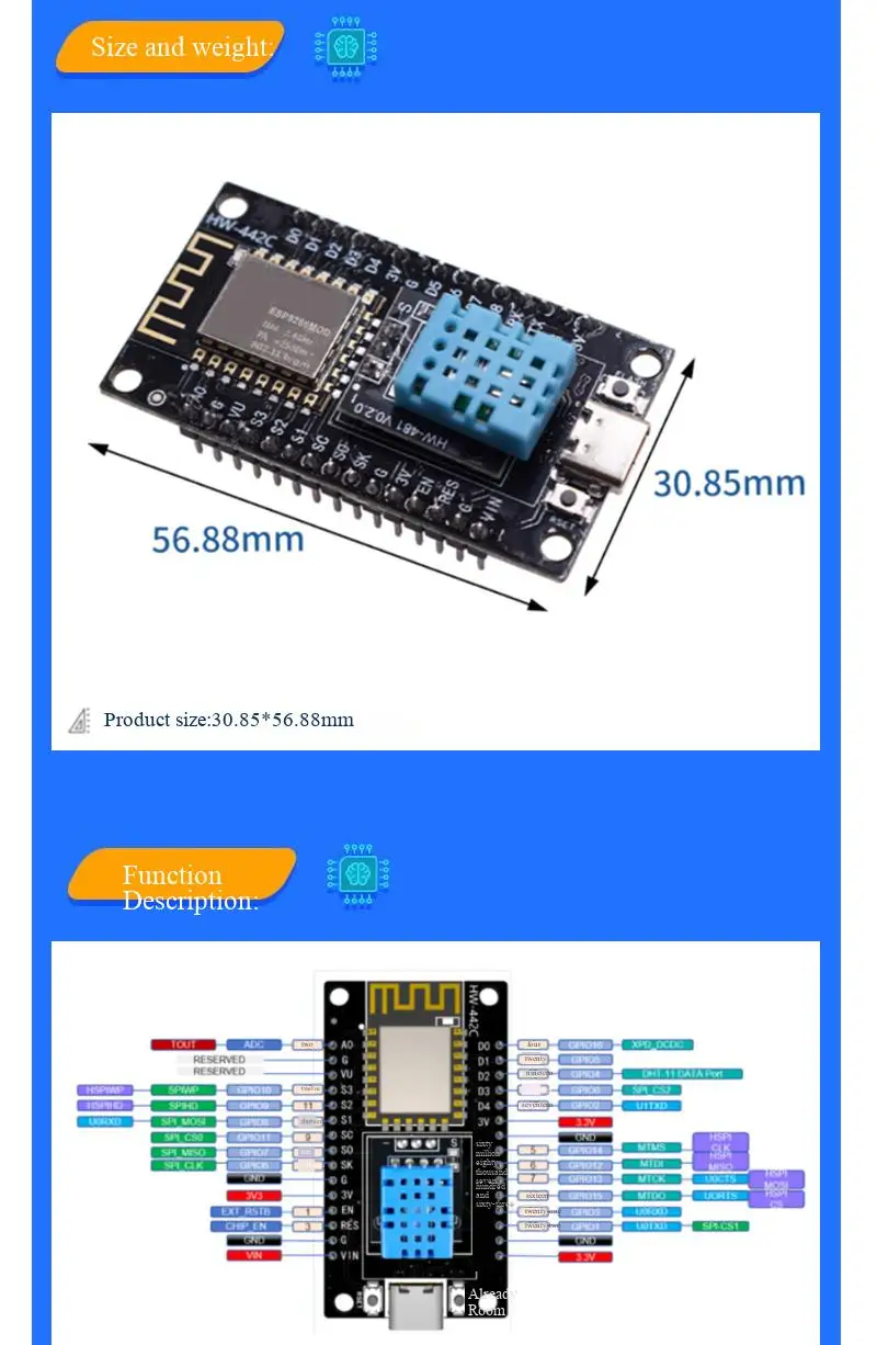 ESP8266 Serielles WIFI-Modul, CP2102/CH340, NodeMCU, Lua V3 IoT-Entwicklungsboard Ausgestattet mit 0,96-Zoll-Bildschirm / DHT11-Modul – Detail 23