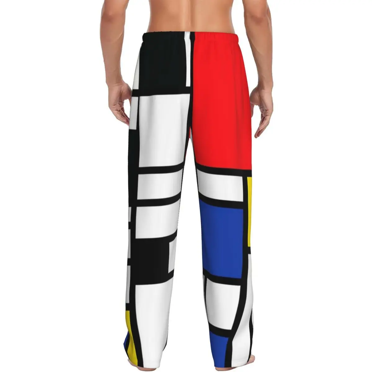 Custom Mondrian Color Blocks Pattern Men Pajama Pants Lounge Sleep Sleepwear Bottoms with Pockets