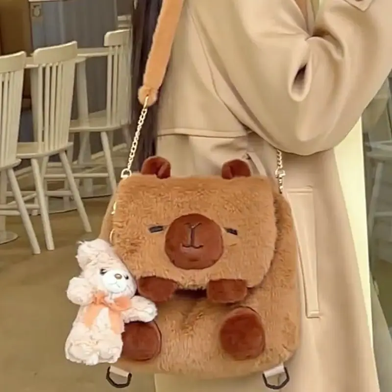 Tas punggung boneka Capybara, tas sekolah imut kartun kapasitas besar, tas selempang wanita, tas dompet tangan