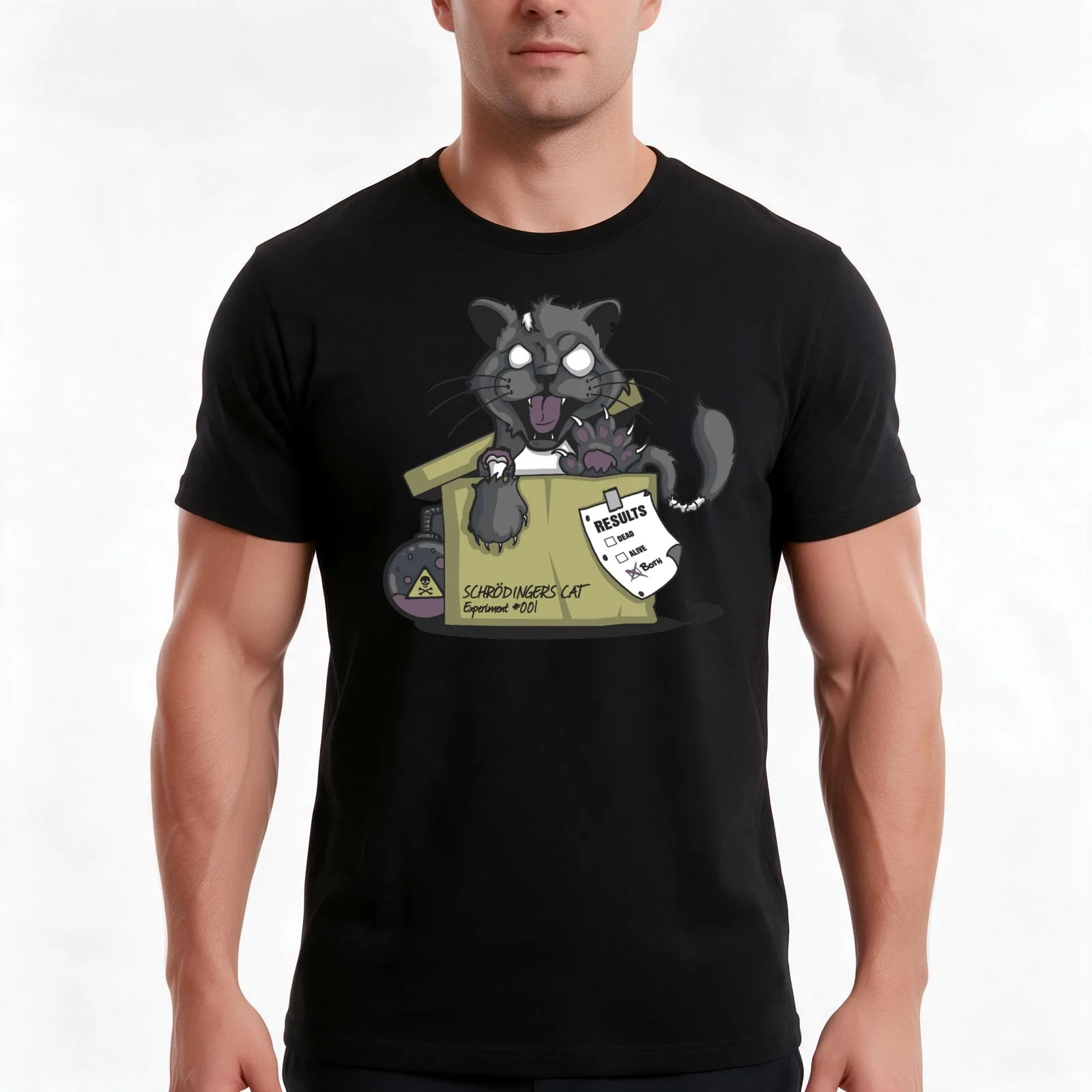 Schrodinger's cat T-Shirt, Summer Casual Cotton Tee, Oversized Streetwear Tops, Vintage Graphic Print, Loose Fit Short Sleeve