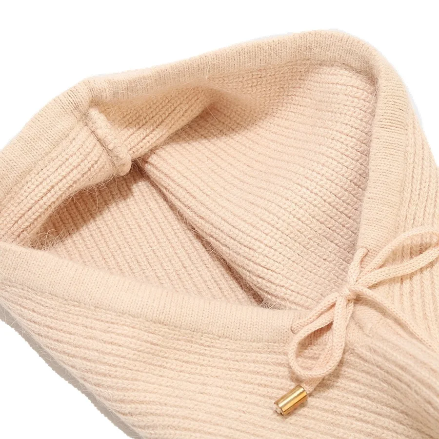 INS Winter Womens Hats Real Rabbit Fur Knitted Hooded Neck Collar Cap Beanie For Men Women One-Piece Hats Skullies Balaclava Cap