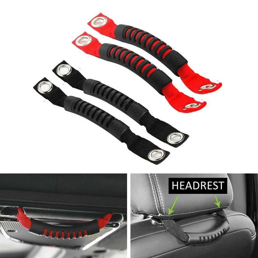 2pcs Grab Grip Interior Handles Door Handle Nylon Mesh Belt With Rubber Grip For Jeep Wrangler JK/TJ/YJ/CJ Car Accessories