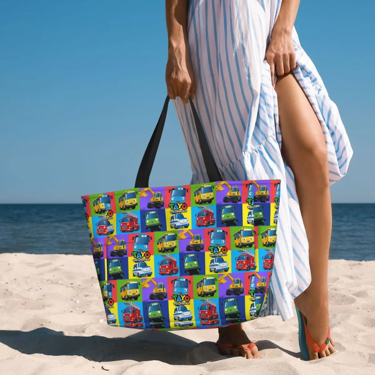 

Tayo The Little Bus Cartoon Beach Tote Bag Sport Gym Yoga Duffle Large Tote Bag Women Travel Bag Fitness bag