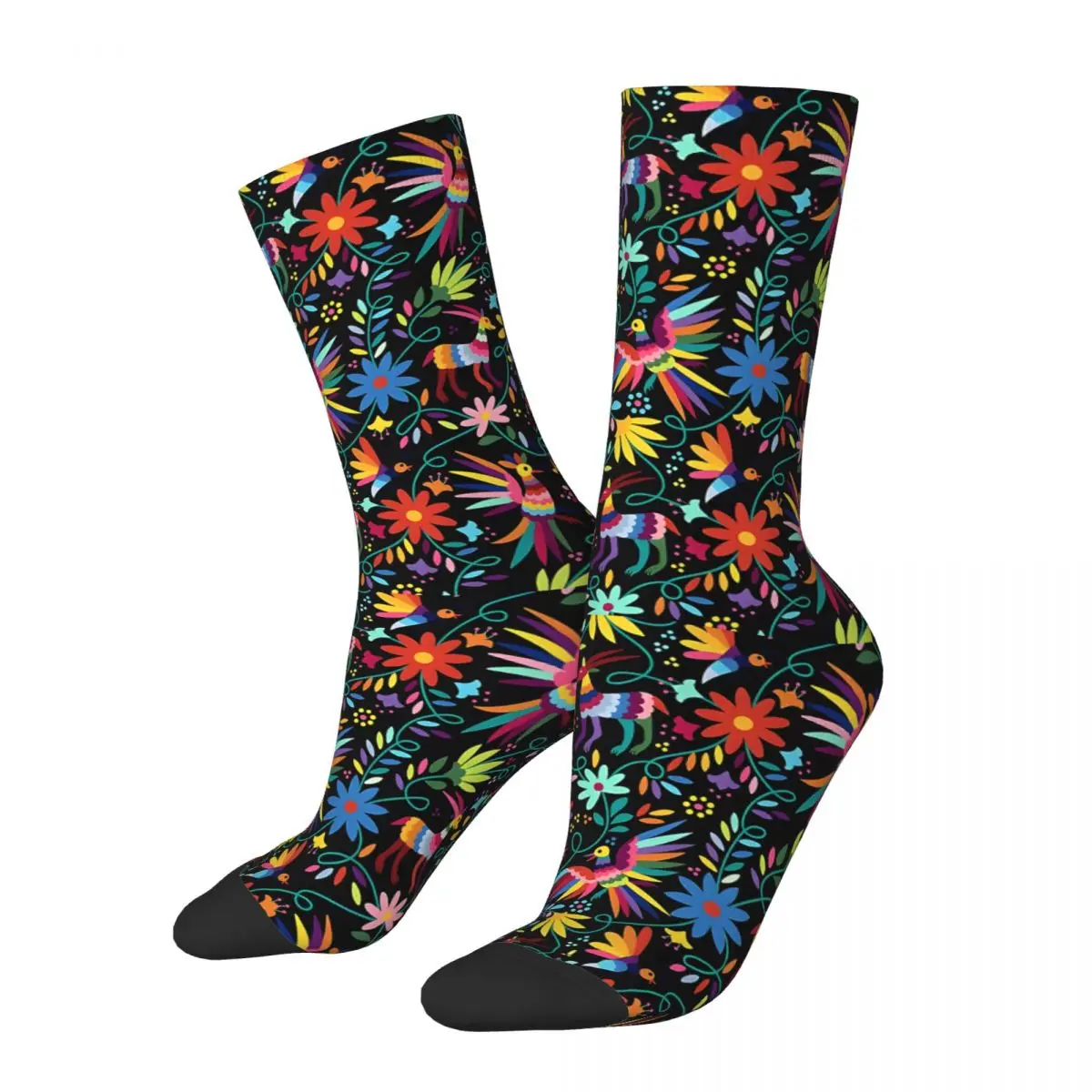 Mexican Otomi Black Floral Seamless Socks Hiking 3D Print Boy Girls Mid-calf Sock