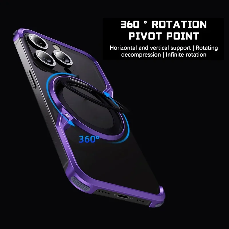 Z Shape Titanium Rimless Magnetic Metal Case For iPhone 15 14 Plus 13 Pro MAX Luxury Aluminum Alloy Bumper Ring Stand Cover