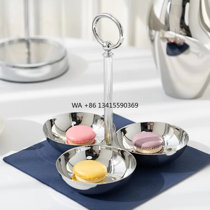 

DEWEISI Hotel Dessert Serving Tray with Three Snack Bowl and Handle Hotel Accessories Contain Fruit Snack and Dessert