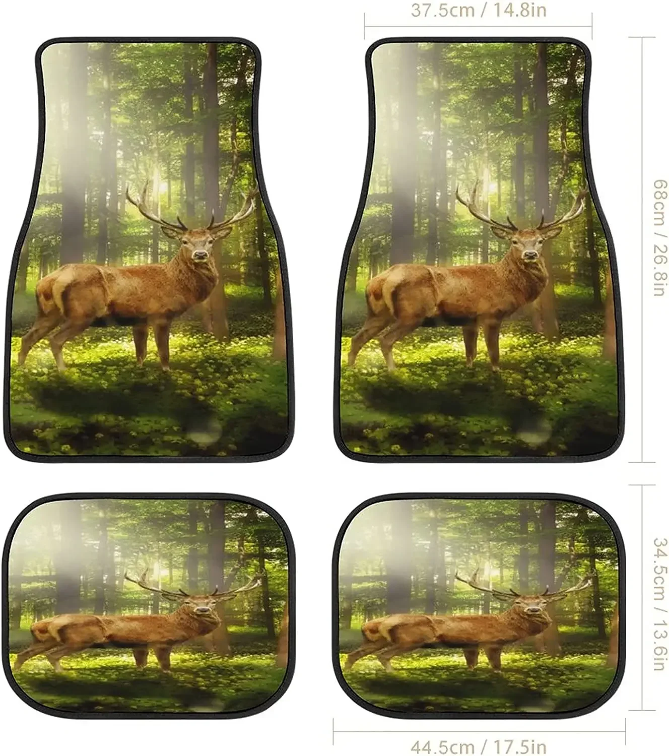 Animal Mural Deer in The Autumn Forest Art Car Mats Universal Fit Car Floor Mats Fashion Soft Waterproof Car Carpet Front&Rear 4