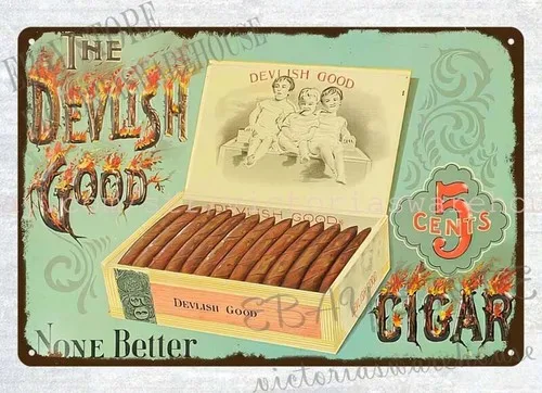 Letrero metálico decorativo para colgar en la pared The Devilish Good Cigar
