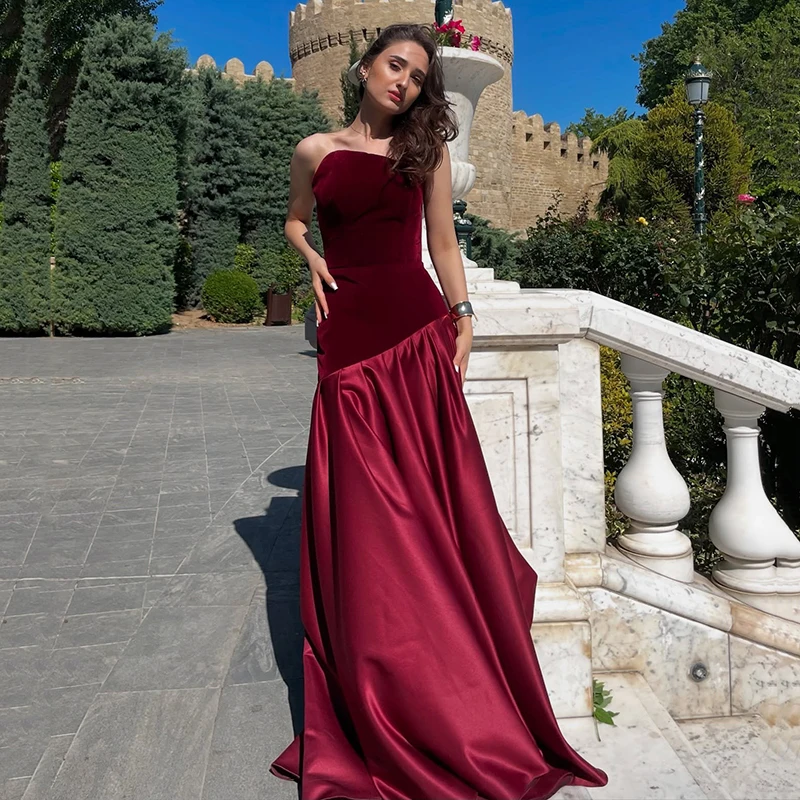 

Thinyfull 2025 A-Line Prom Evening Dresses Saudi Arabia Strapless Velvet Night Party Dress Long Cocktail Prom Gowns Customized