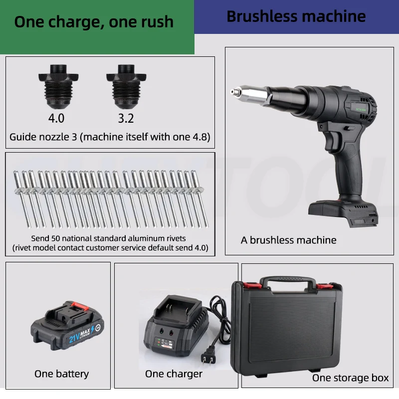 21V Electric Rivet Gun Fully Automatic Core Pulling Rivet Gun Adjustable Mao Nail Machine Pull Nail Gun Lithium Ion Riveting Gun