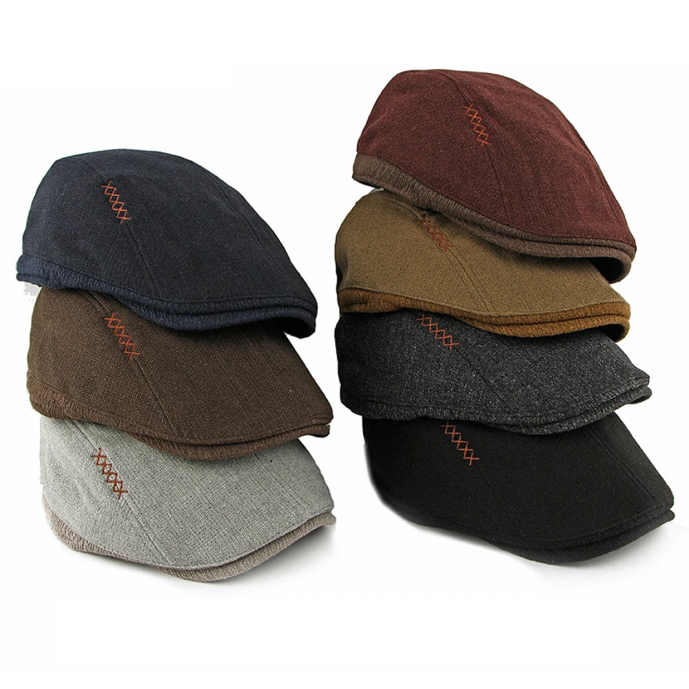 

HT4943 Beret Cap Men Women Autumn Winter Wool Beret Hat Artist Painter Fleece Lined Adjustable Flat Cap Male Female Mens Berets