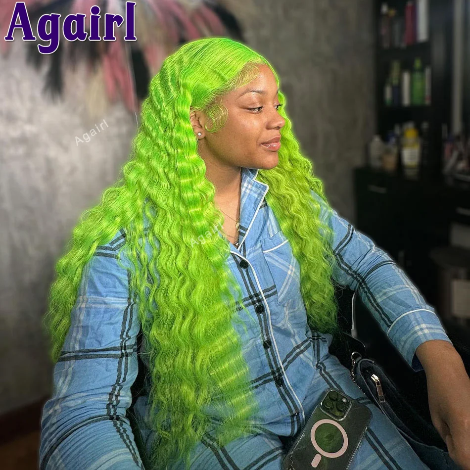 

Light Green 200% Density 13x6 Lace Frontal Wig Loose Deep Wave Human Hair Wigs Pre Plucked 13x4 Colored Lace Front Wig for Women