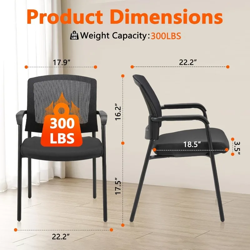 Office Reception Guest Chair Mesh Back Stacking with Ergonomic Lumbar Support and Thickened Seat Cushion for Waiting Con