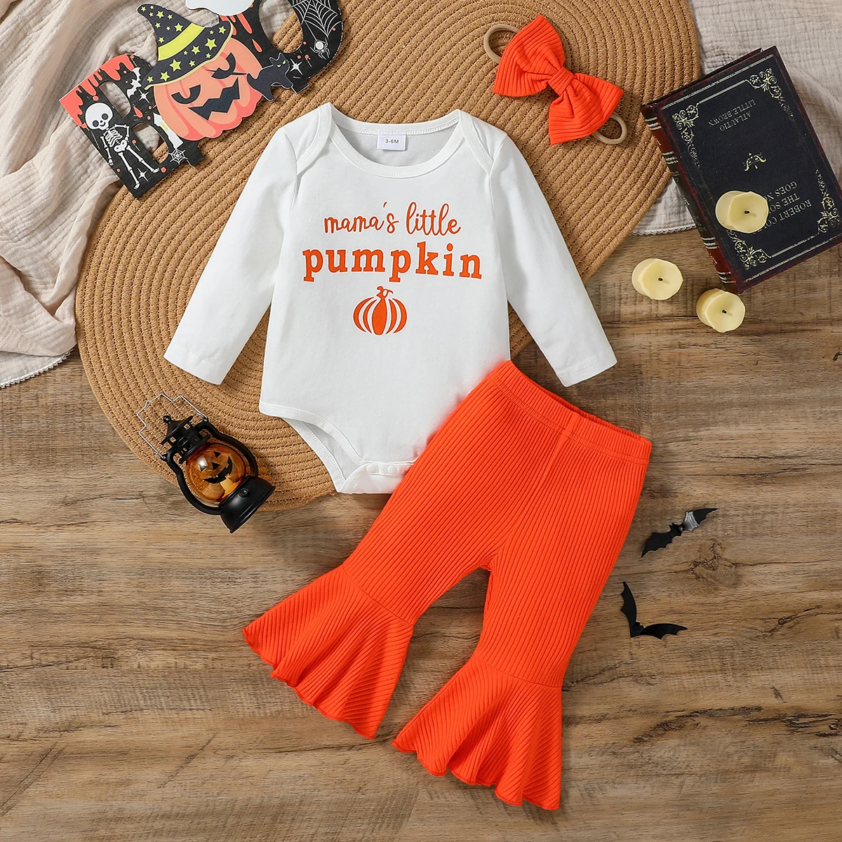 (0-18M) Baby Girls Fall Clothes Sets White Long Sleeve Letter Print T-Shirt +Flared Pants Outfits For Infant Girl