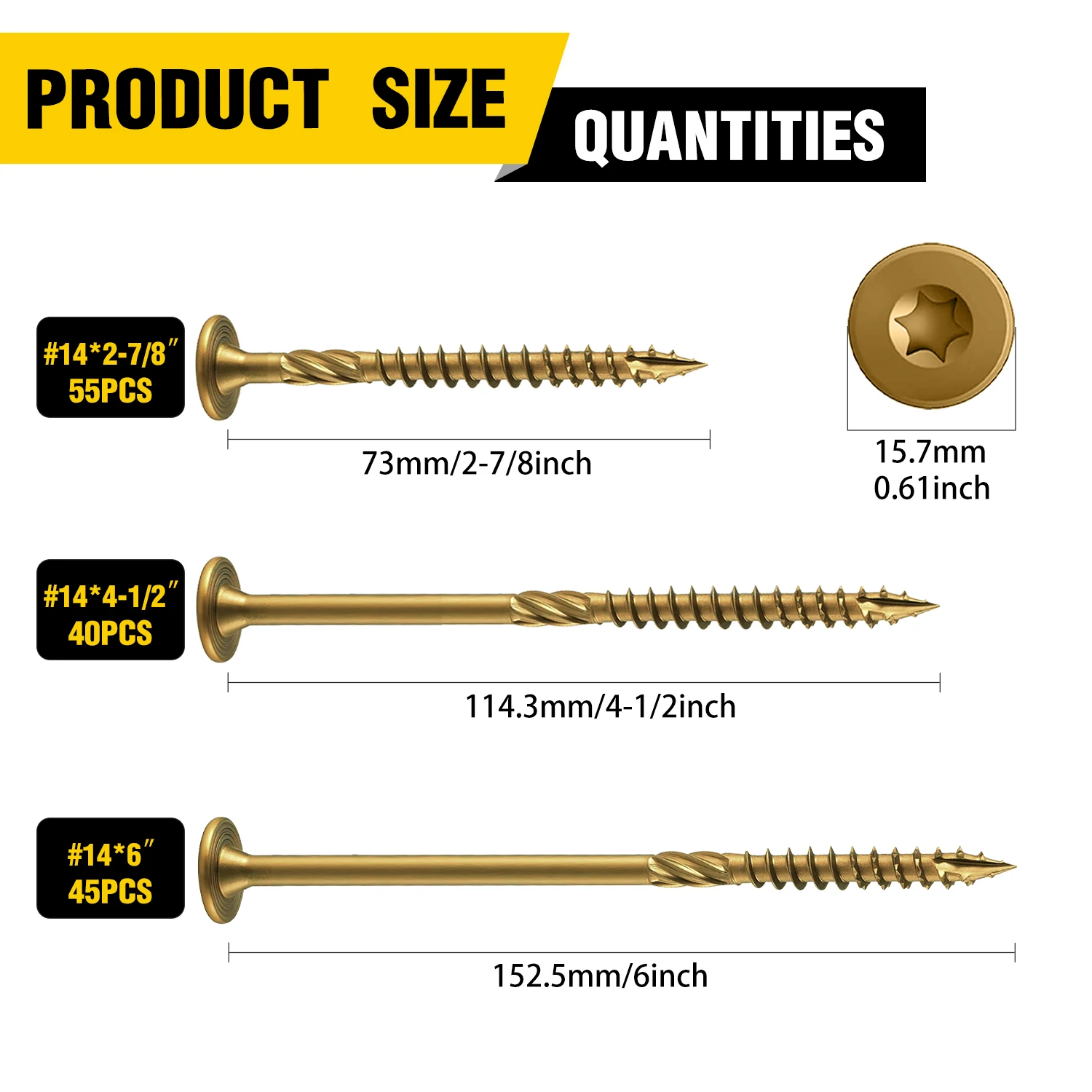 40Pcs #14 x 4-1/2 Inch Golden Structural Wood Screws T25 Torx Flat Head Self Tapping Screws with T25 Bit for Heavy Duty Wood