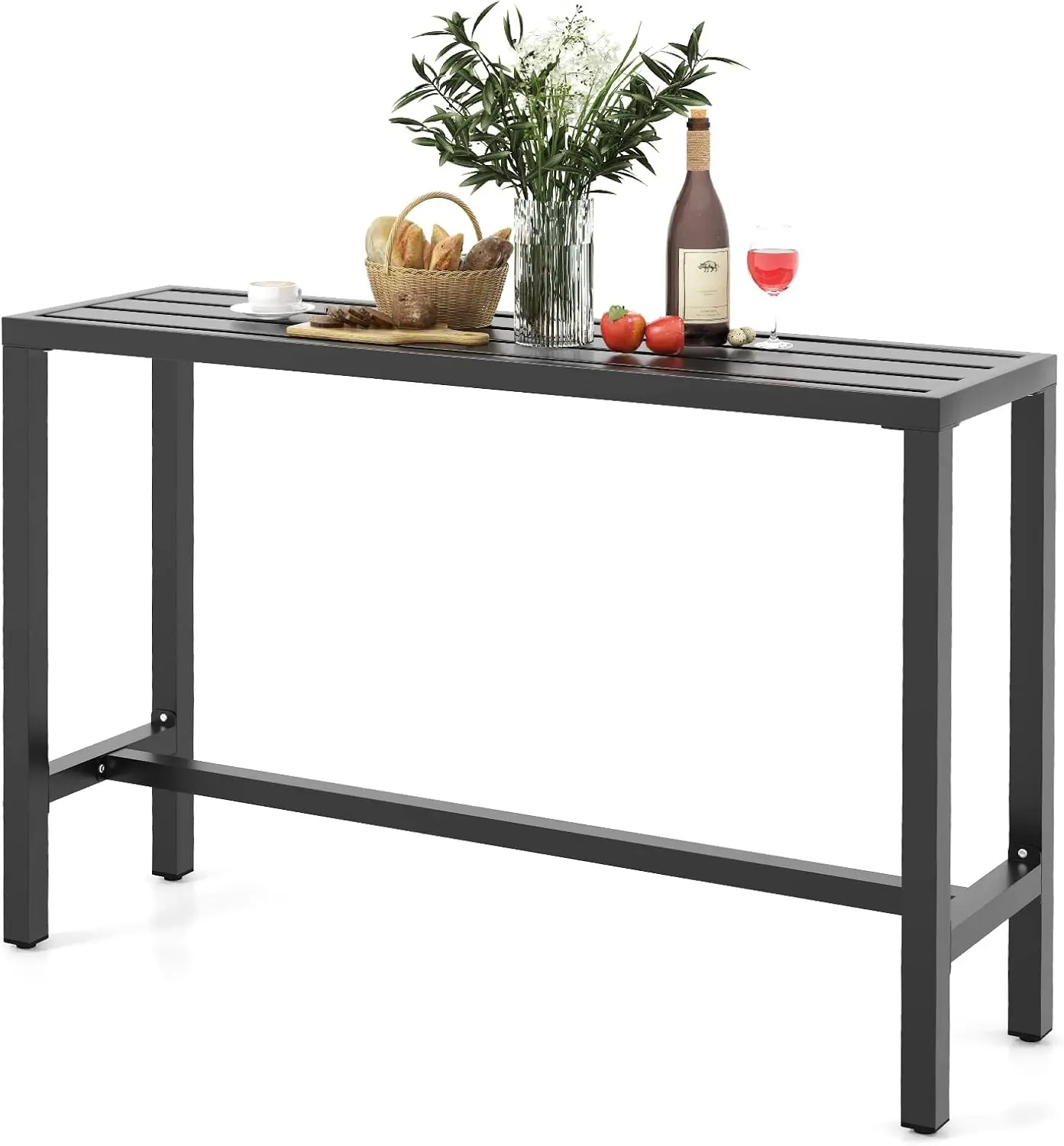 

Уличный барный стол шириной 55 дюймов, узкий обеденный стол с водонепроницаемой столешницей и прочной металлической рамой, для сада