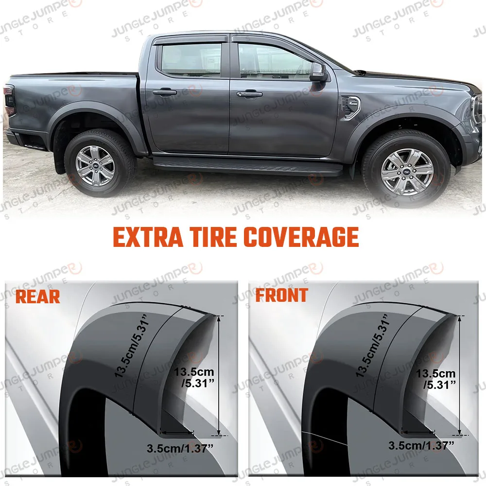 ABS Matte Black Fender Flares For Ford Ranger Next Gen T9 2023 2024 2025 2026 35mm Wide Off-road Wheel Arch Fender