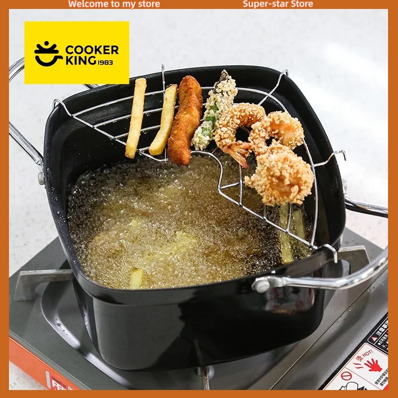 

COOKER KING Spot Goods 20cm Deep Fryer Japanese Mini Deep Fryer with Oil Drain Rack Uncoated Iron Pot French Fries Pot Suitable