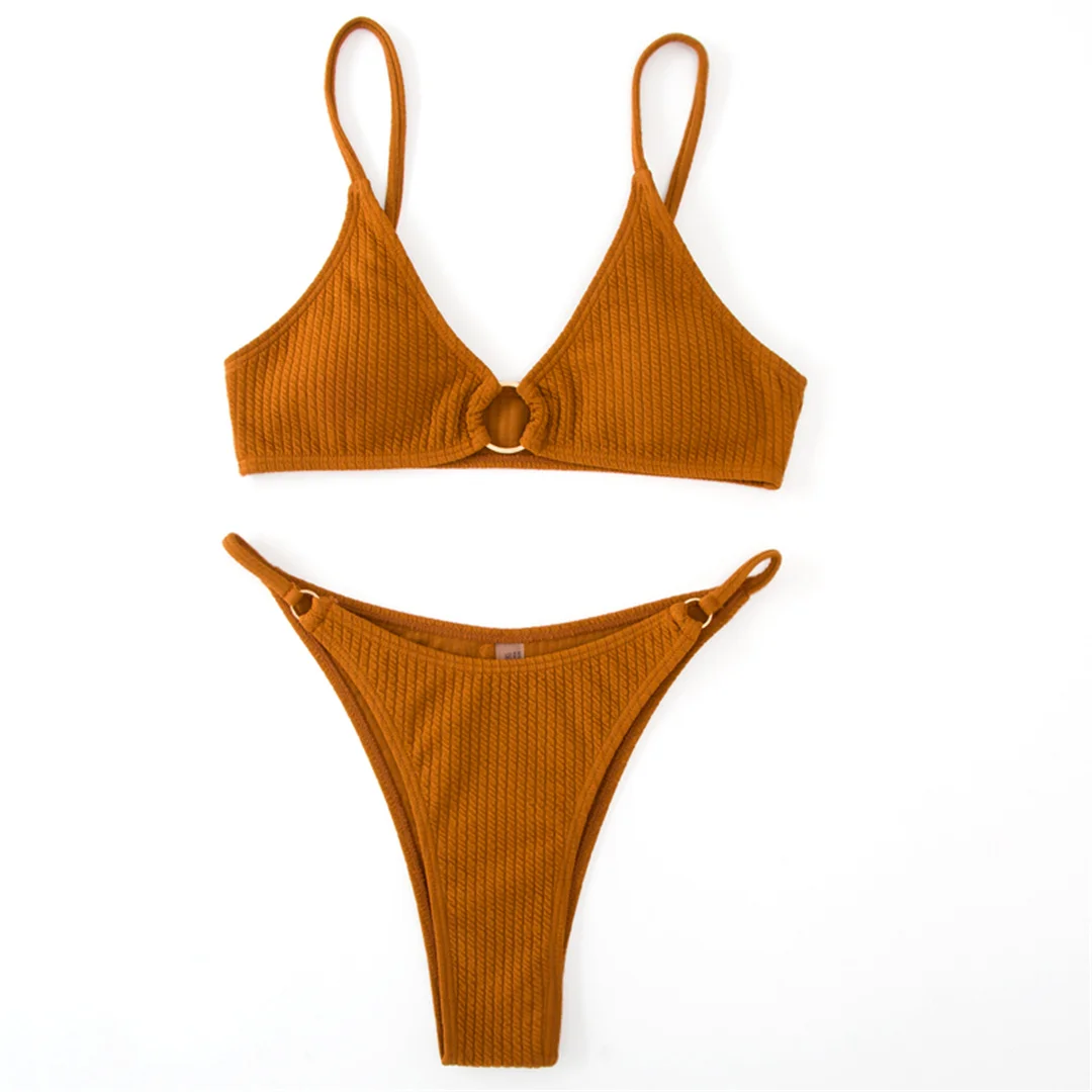 Gerippter Metallring-Bikini, zweiteiliger Damen-Badeanzug, Damen-Badebekleidung, hoch geschnittene Beine, gepolsterter Badeanzug, Badeanzug, Schwimmkleidung V7120 – Detail 35