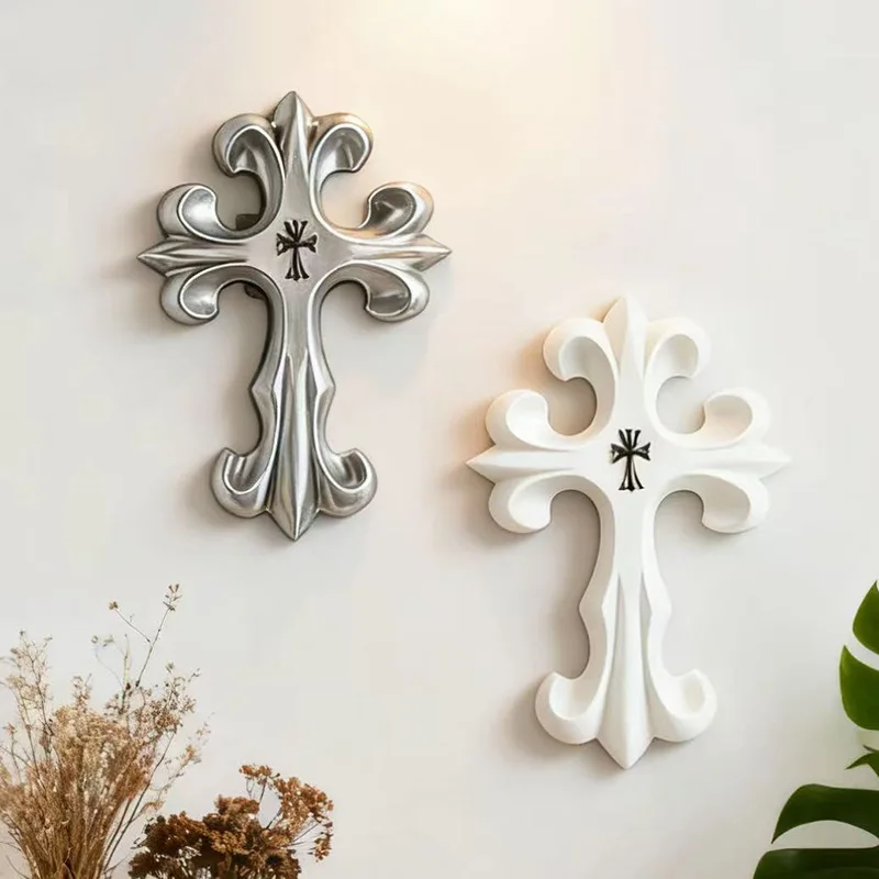 Retro Cross Wall Decor Gothic Style Resin Cross Ornaments Vintage Hanging Sculptures for Home Bedroom Living Room Wall Art Decor - view 2