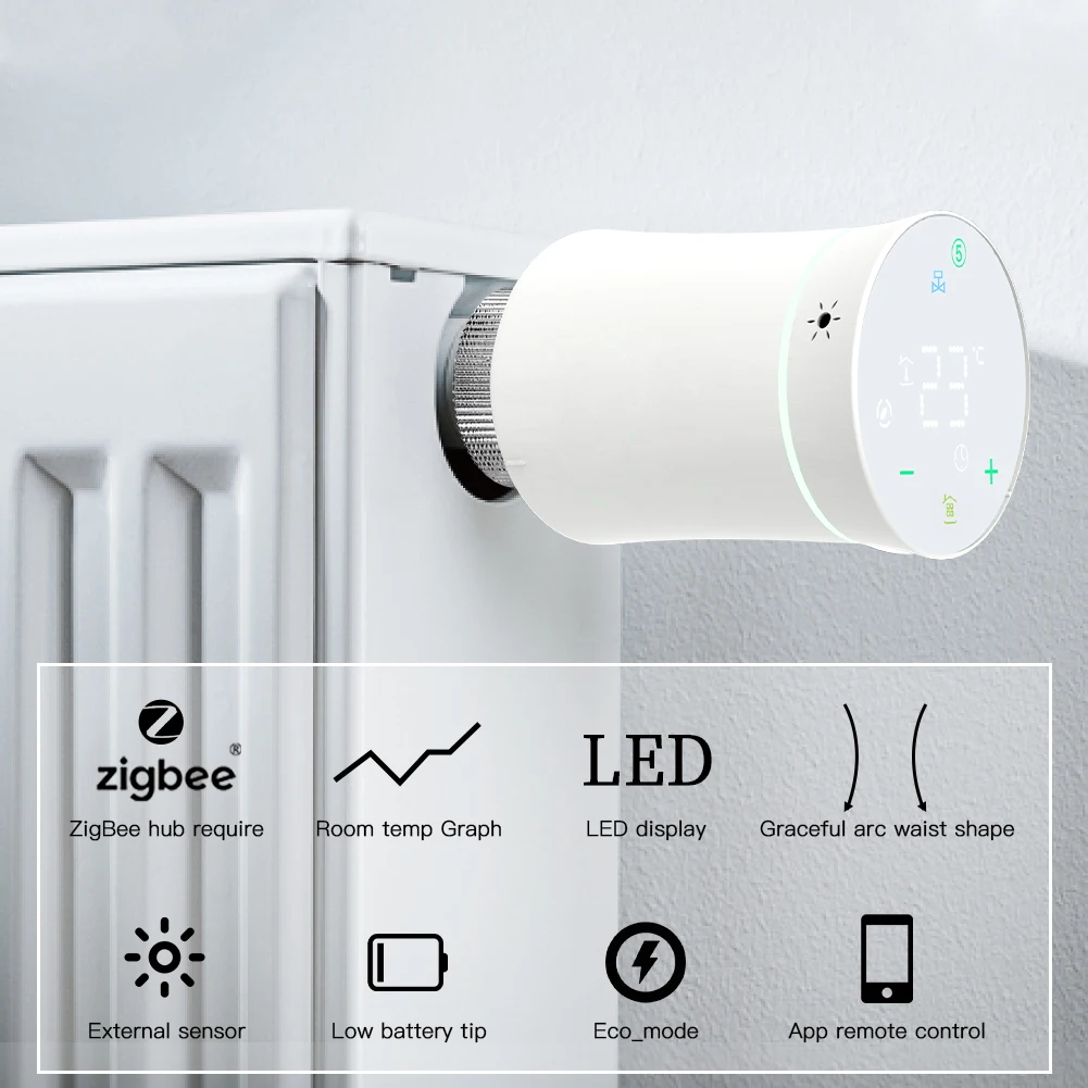 MOES Tuya ZigBee3.0 New Radiator Actuator Valve Smart Programmable Thermostat Temperature Heater TRV With Alexa Voice Control