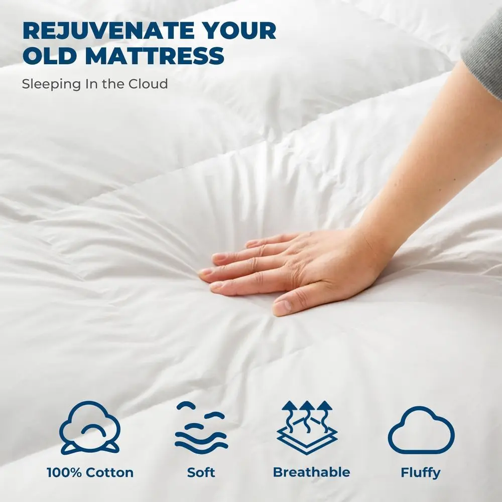 럭셔리 다운 페더베드 매트리스 토퍼 - 트윈/트윈 XL, 대학 기숙사 사이즈, 냉각 필로우탑 프로텍터 스트랩 포함