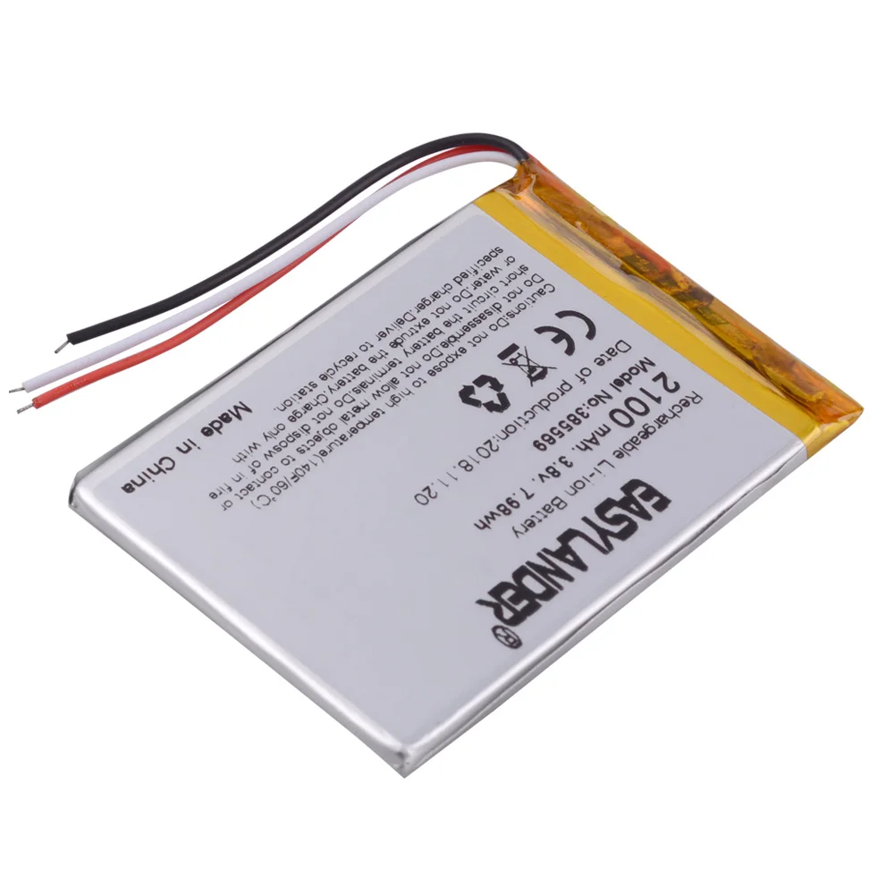 10 sztuk/partia 385569 405569 3.8V 2100mAh akumulator litowo polimerowy do telefonu komórkowego E-book Tablet PC DVD DVR GPS PSP PDA PAD MP5