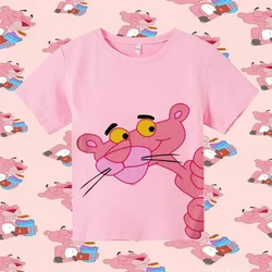 Pink Panther Cartoon Print Tshirt Girls Kids Clothes Cute Cat T-Shirt Children'S Clothing Summer Tops Tee Shirt 100% Pure Cotton