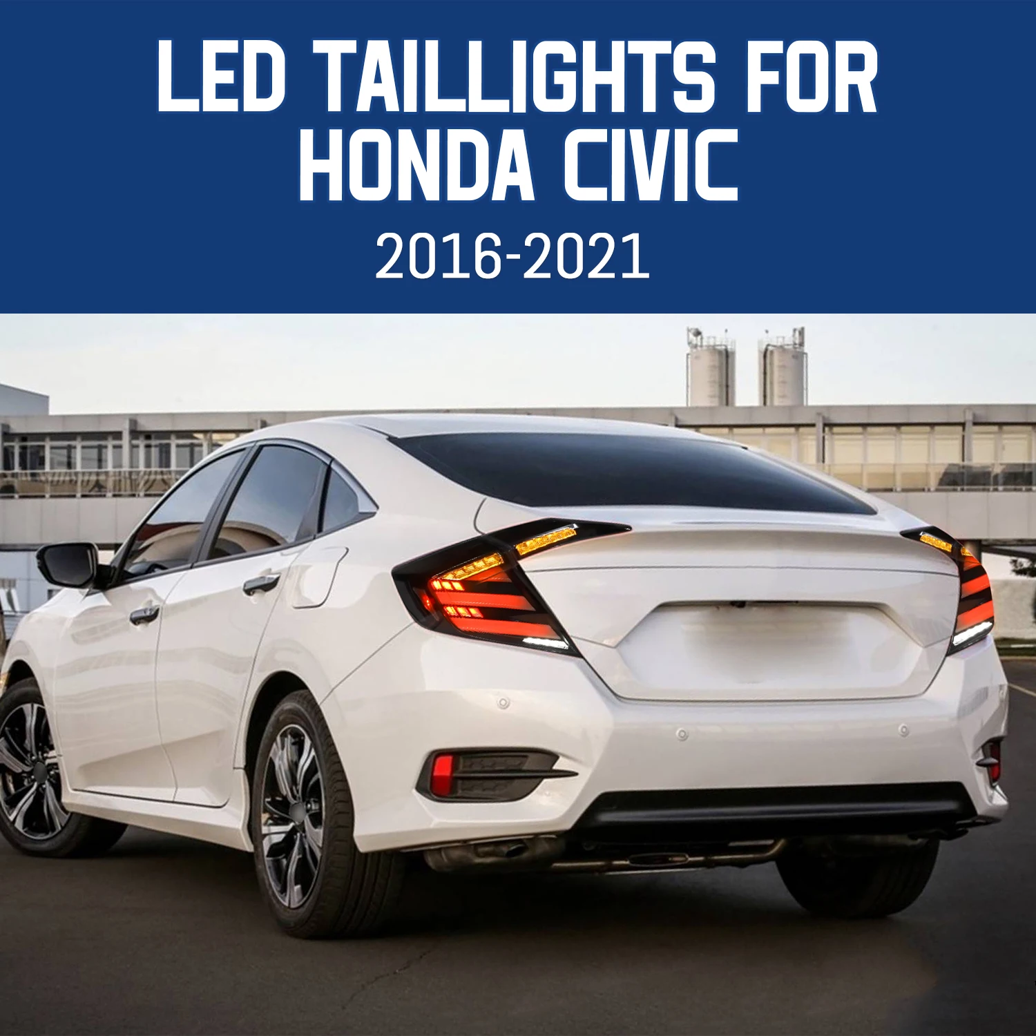 HCMOTIONZ LED Start up Animation DRL Tail Lights for Honda Civic 2016-2021 10th Gen Back Lamps Assembly
