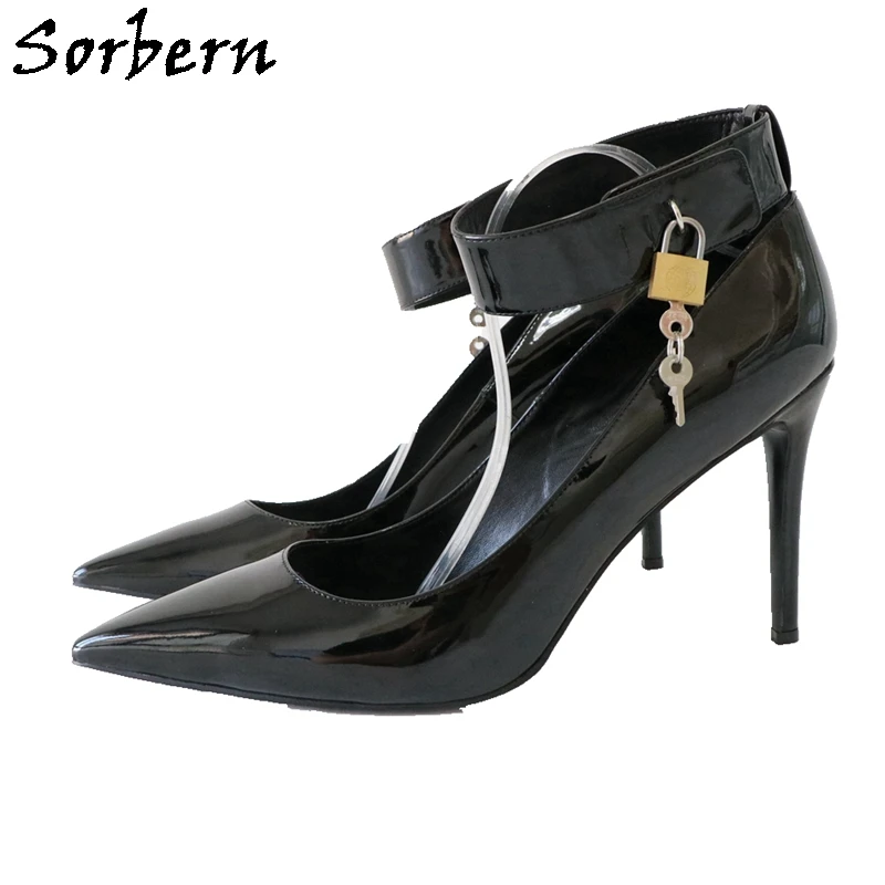 

Sorbern Black Women Pump Shoes With Locks Pointed Toe Plus Size Eu47 48 High Heel Stilettos Crossdresser Sissy Boy Lockable Pump