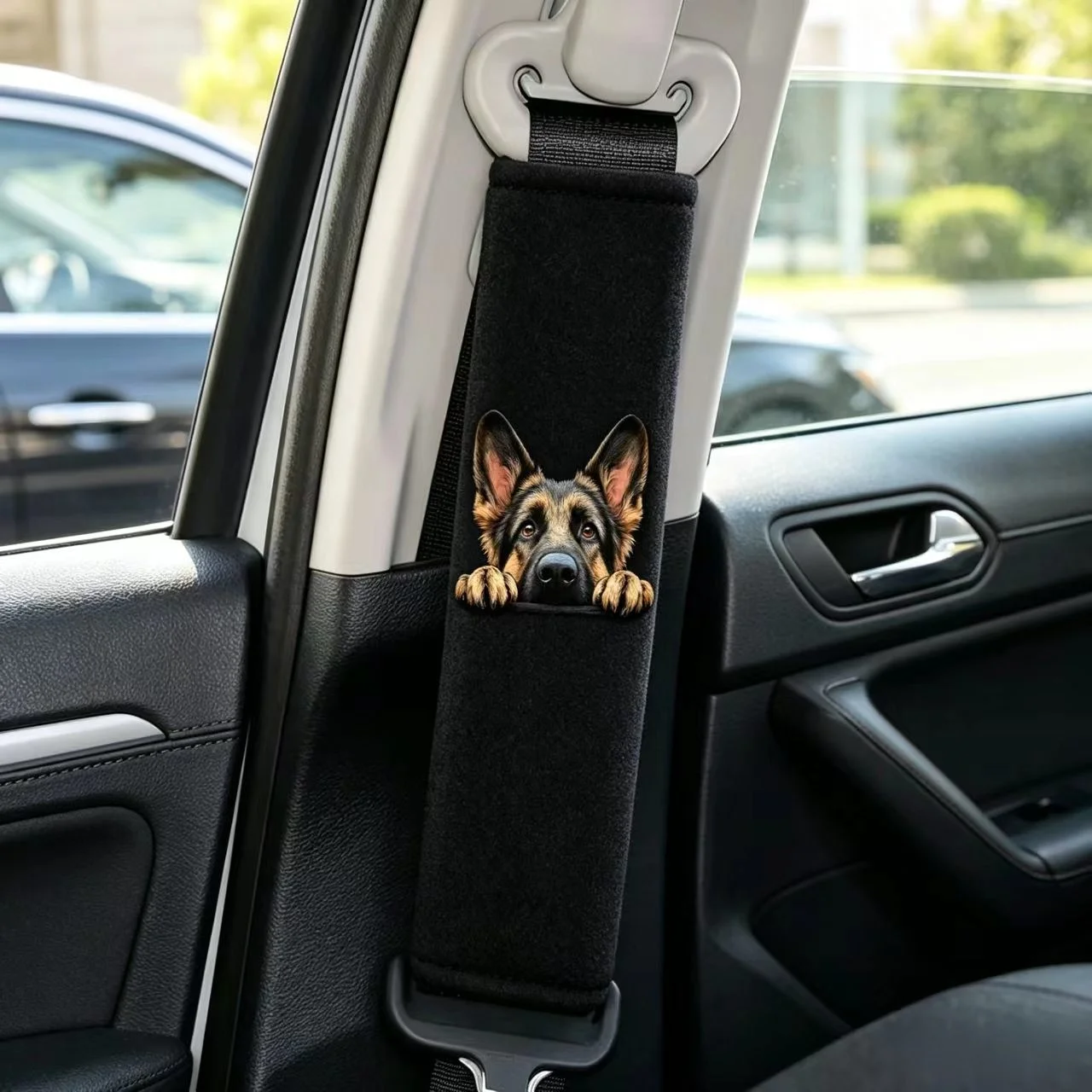 Cute German Shepherd Dog Print Car Seatbelt Cover Soft Plush Seatbelt Shoulder Pad Universal Car Interior Protector Comfortable Car Decoration Accessories