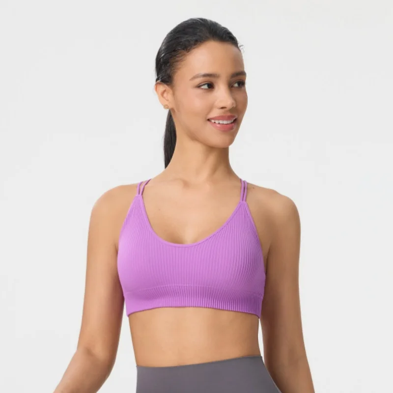 Women Summer Seamless Cross Sports Bra Gym Yoga Tops with Padded Sexy Backless Workout Fitness Camisole Running Sports Tops