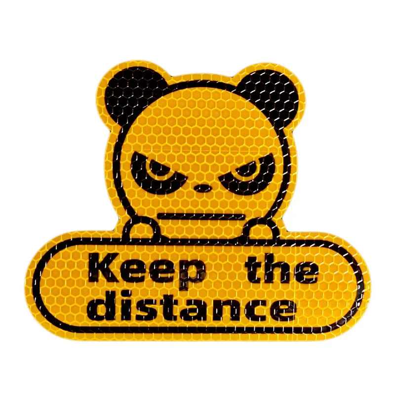 Keep Distance Reflective Stickers Panda Stickers Fluorescent Yellow Green Hexagon Honeycomb Cartoon Auto Car Decoration Stickers