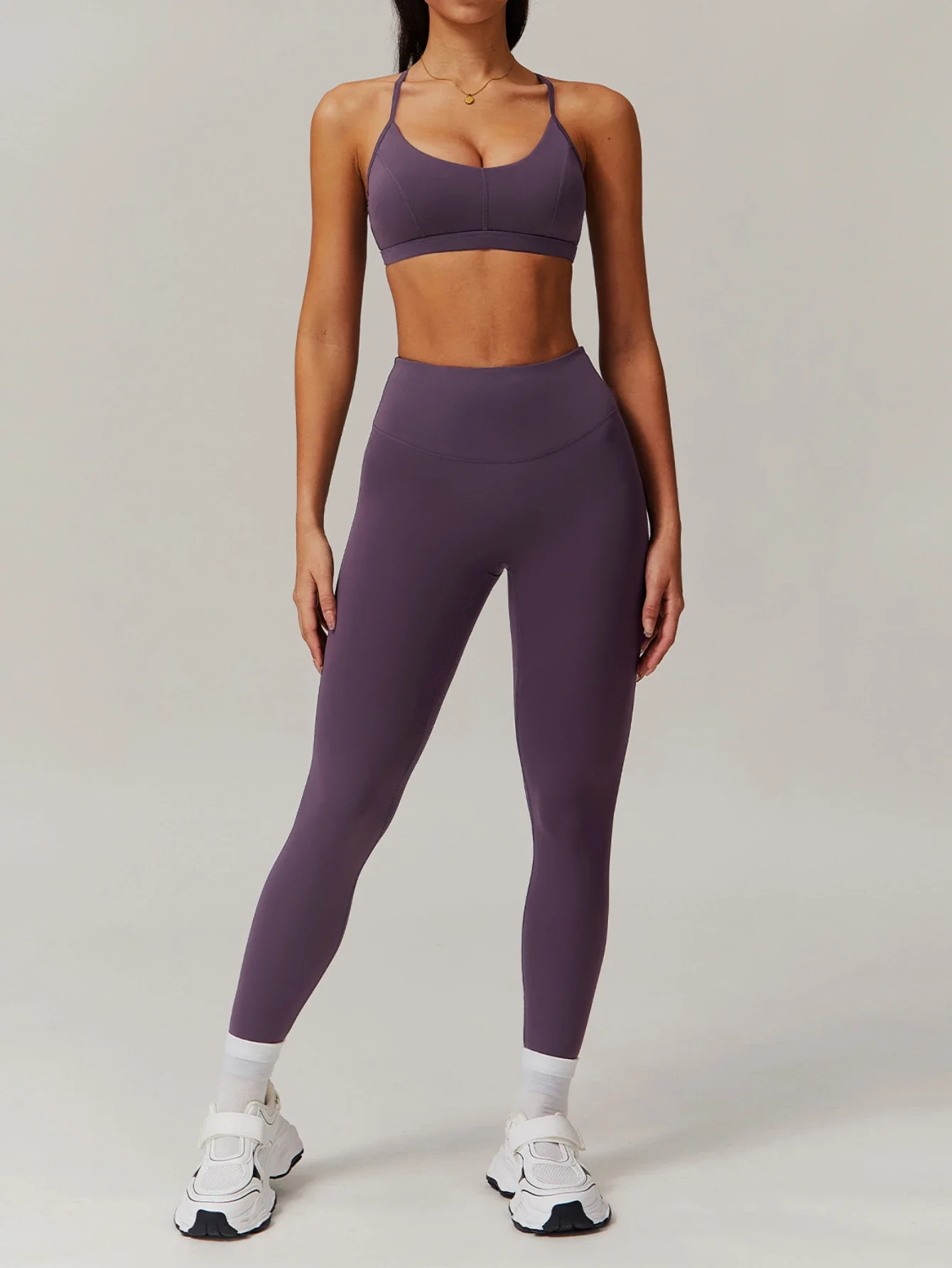 Women's Solid Color Yoga Set Sports Bra Anti-Exposure Push-Up Top High Waist Hip Lifting Pants Running Fitness Suit TZ9139