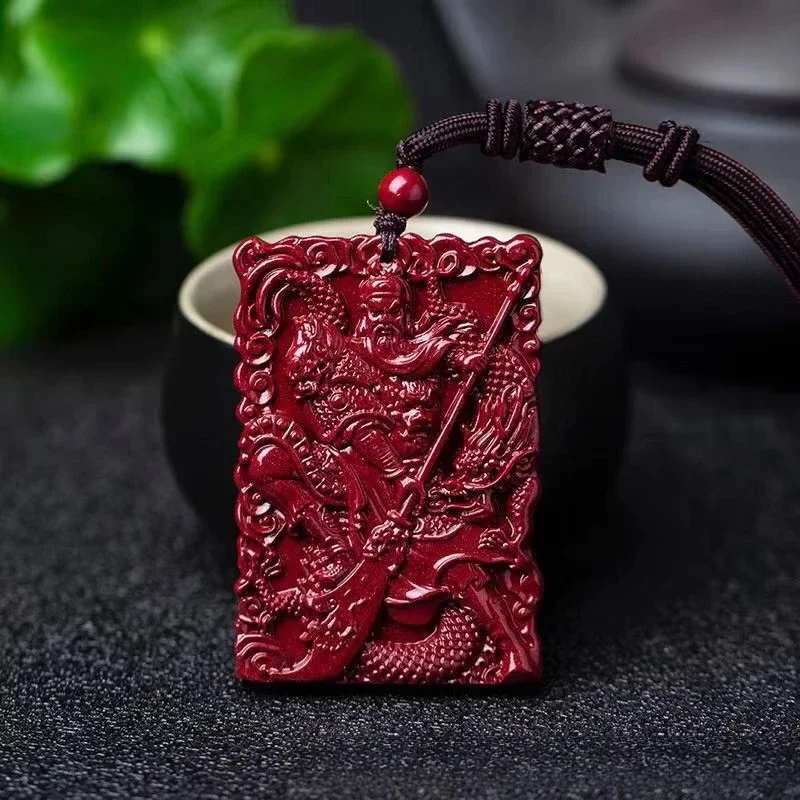 Natural Cinnabar Guanyu Pendant To Ward Off Evil High Content Imperial Purple Cinnabar Mens Necklace Ancient Fable Jewelry