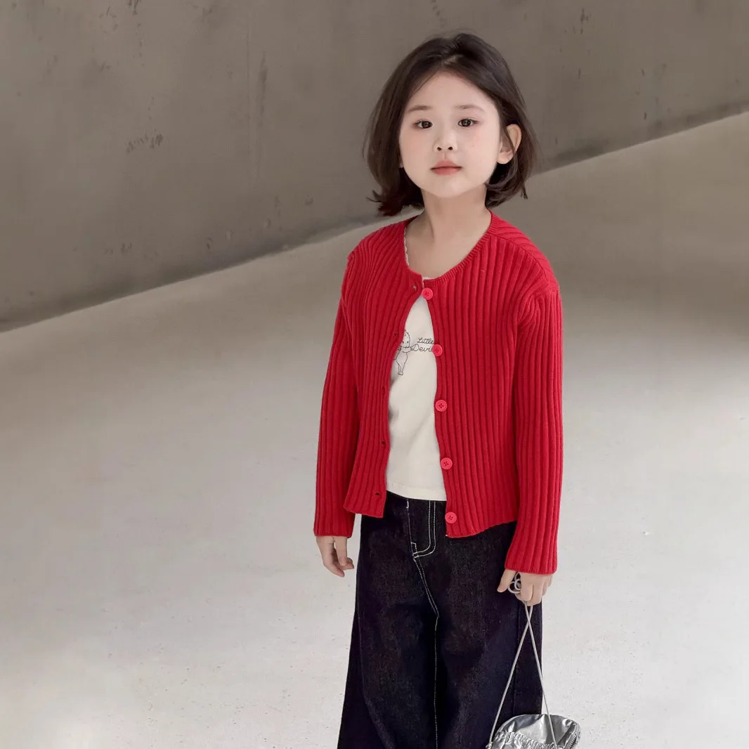

Girls Cardigan 2025 Spring New Kids Girls Clothes Pit Strip Sweater Baby Girls Sweater
