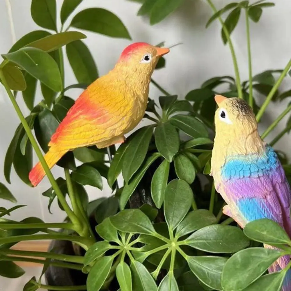 2Pcs Cute Garden Bird Decorative Stakes Resin Crafts Lifelike Simulation Birds Figurine Weatherproof Mini Bird Sculpture