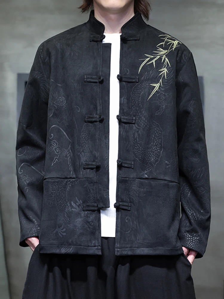 

Men's Spring Autumn Winter Deer Skin Velvet Embroidered Jaet Red Chinese Sle Clothing Faionable Outerwear with Button
