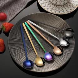 4PCS 304 Stainless Steel Coffee Spoon Ice Cream Tea Stirring Long Handle Spoons Kitchen Accessories Tableware Decoration