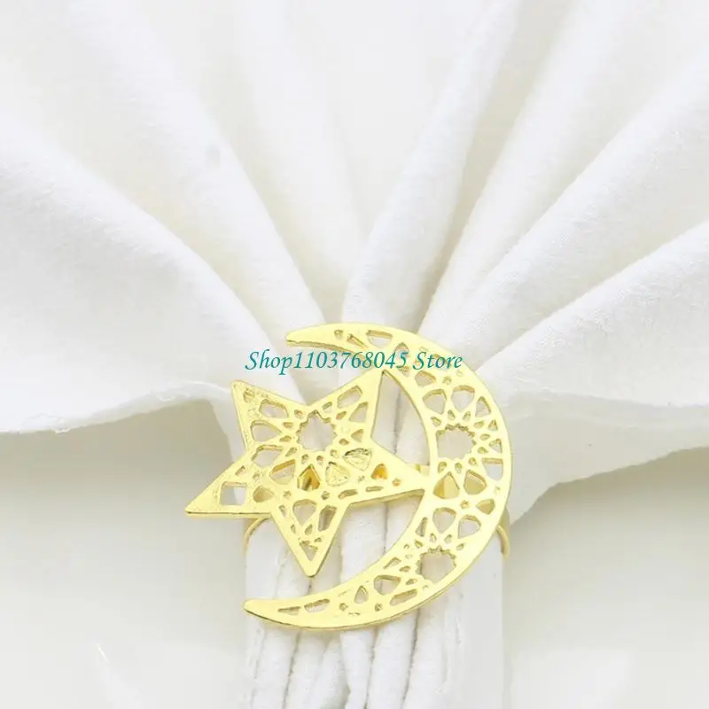 R53F 6 Pack Moon and Star Napkin Rings Festival Serviettes Holderes Napkin Buckle