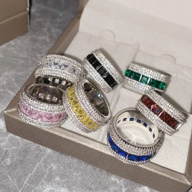 

MDL Moissanite Style Wang Jiaer с мужским и женским кольцом в стиле хип-хоп, микронабор цвета, полный бриллиантов Ins Tide Temperament