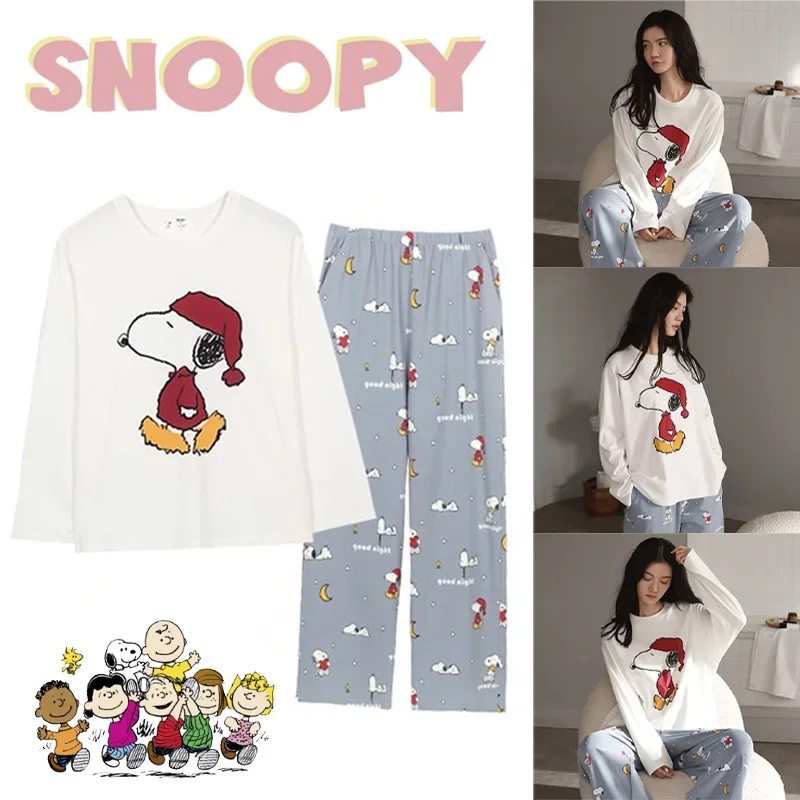

Snoopy Women Pajamas Set Long-sleeved Trousers Ladies Sleepwear Fashion Casual Household Wear Simple Loose Female Nightwear