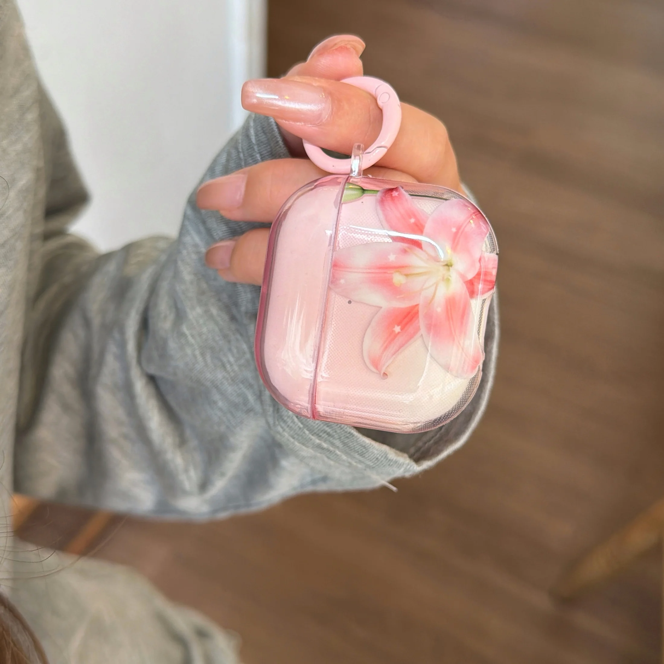 Fashion Lily Flower Star Pattern Transparent Pink Protection Earphone Case Cover Case For AirPods 1 2 3 4 Pro Pro2 Pro3