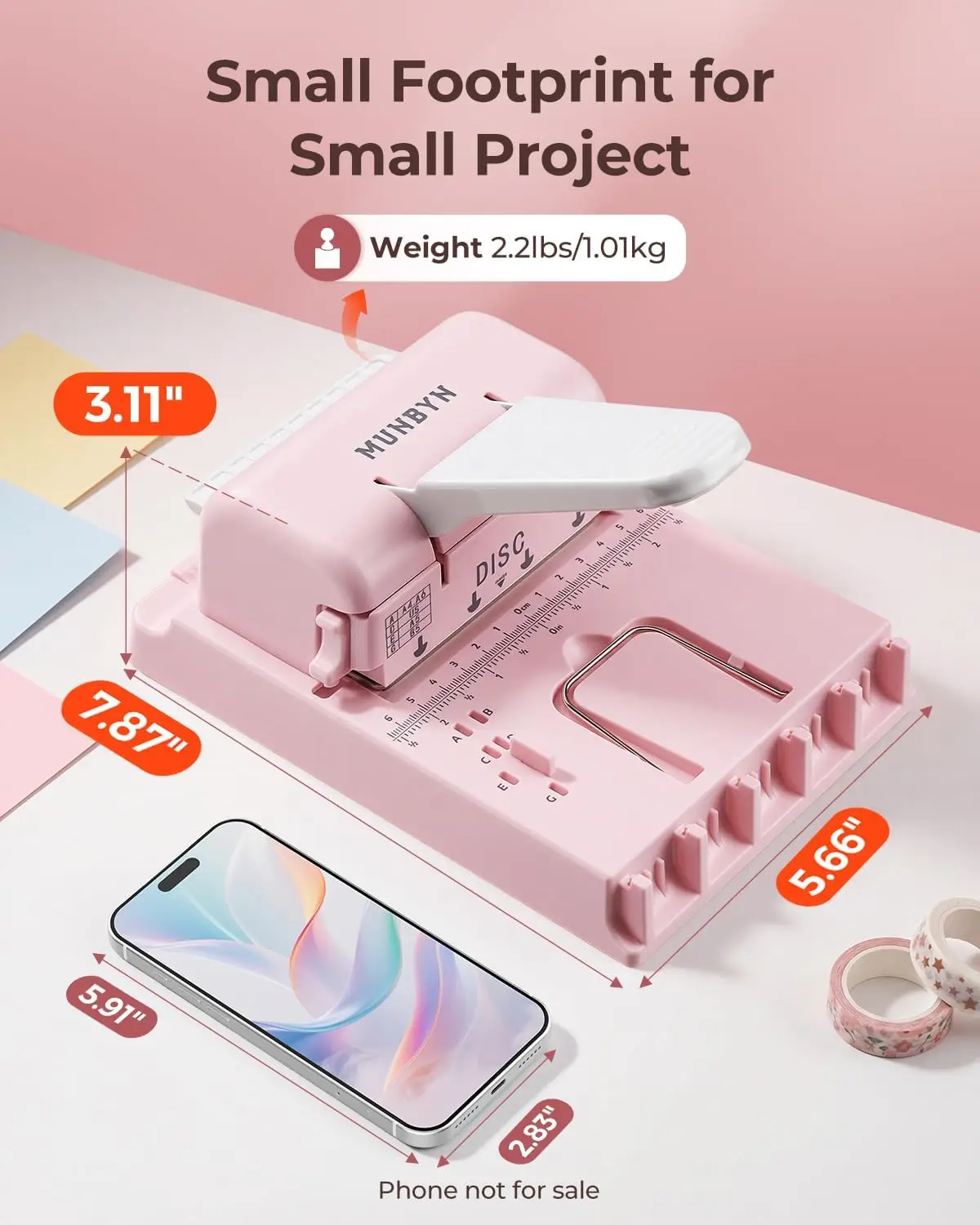 Pink Multi-Function Binding Machine with 2 Detachable Heads, Disc and Square