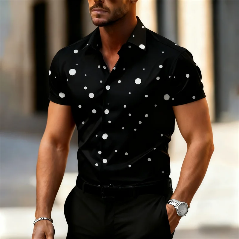

Мужская рубашка с короткими рукавами, рубашка в горошек, летняя повседневная пляжная гавайская рубашка с лацканами, высококачественная ткань, XS-6XL, модные мужские топы