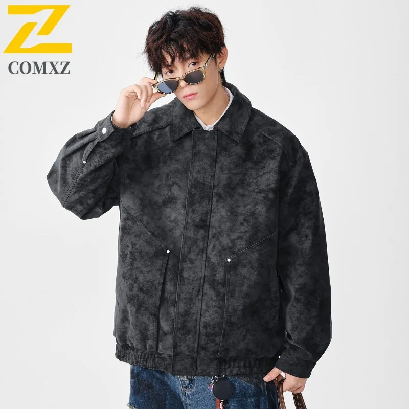 

COMXZ Autumn Winter New Turn Down Collar Jacket Coat Men Japanese Vintage Loose Trend Leather Casual Versatile Price Control 199